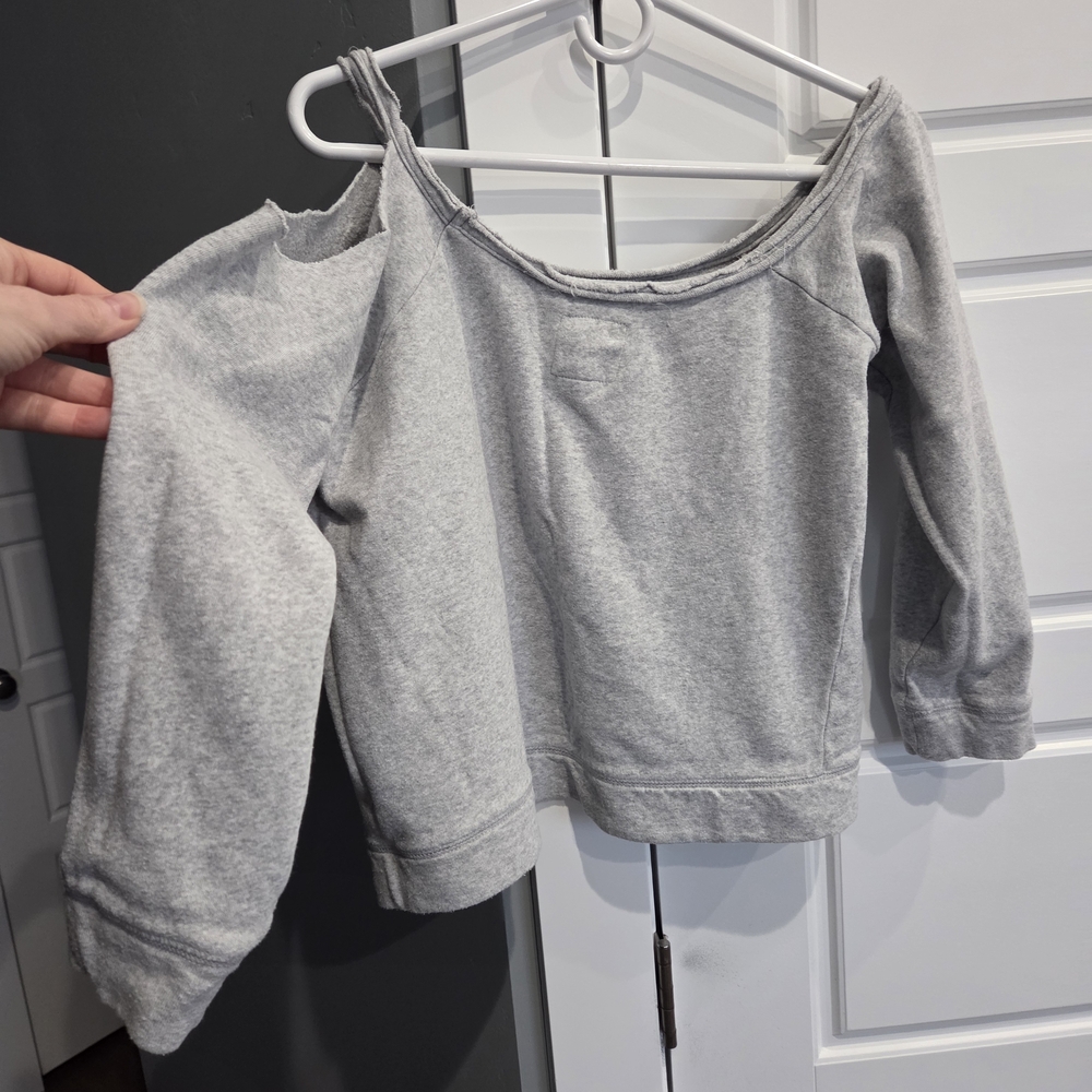 Chaser Off-Shoulder Distressed GRAY Sweater - Picture 3 of 9